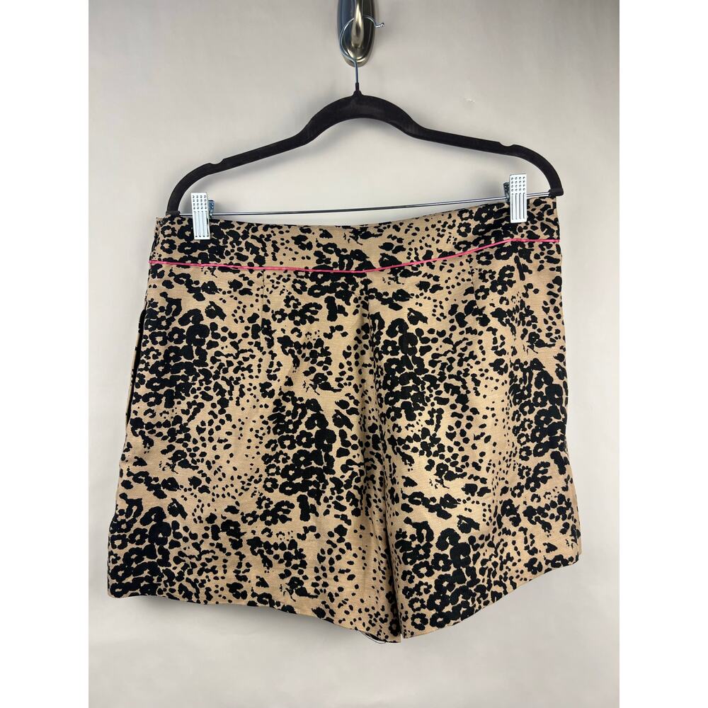 J.Crew Linen Lyocell Animal Print Shorts Tan Black Pink Trim High Rise Size 12 - Picture 7 of 12